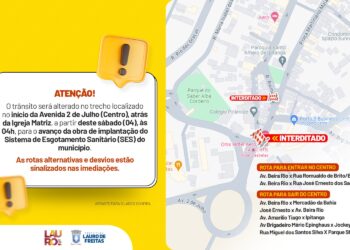 Obras de esgotamento sanitário da Embasa alteram trânsito em Lauro de Freitas; confira os trechos