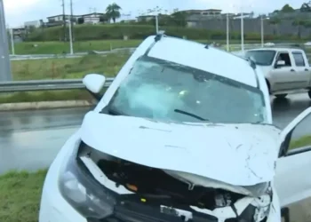 Estrada do Derba: motorista perde controle de veículo, bate em poste e capota