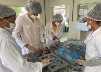 Escolas-fábricas da rede estadual expõem chocolates e sabonetes durante a 33ª Fenagro