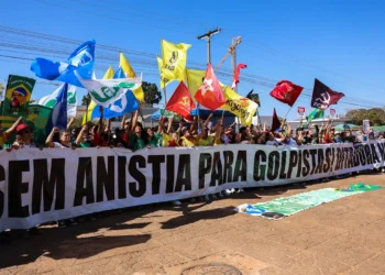Em ato pró-soberania, manifestantes queimam bandeira e boneco de Trump