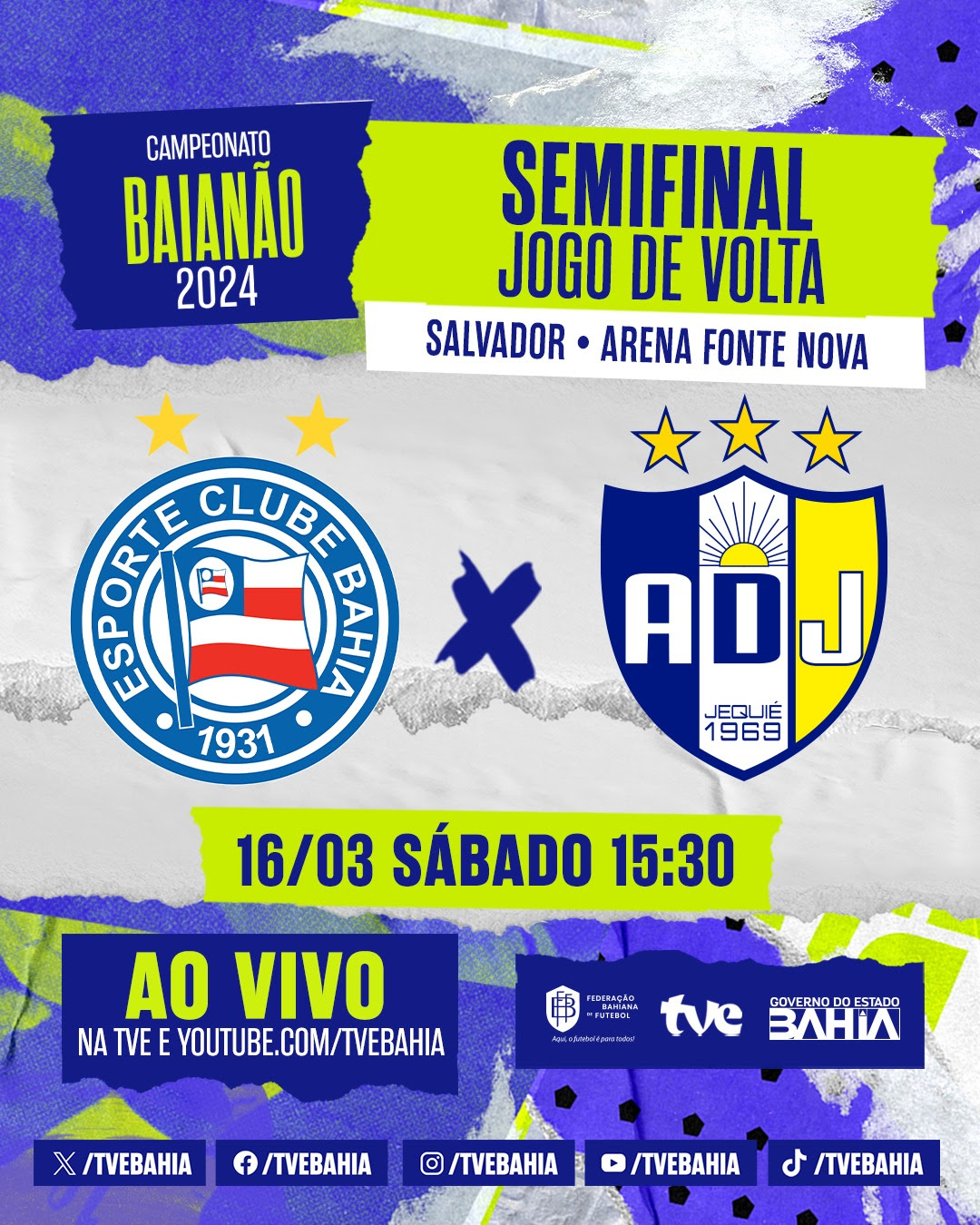 Bahia, Jequié, Vitória e Barcelona decidem vagas na final do Baianão na TVE