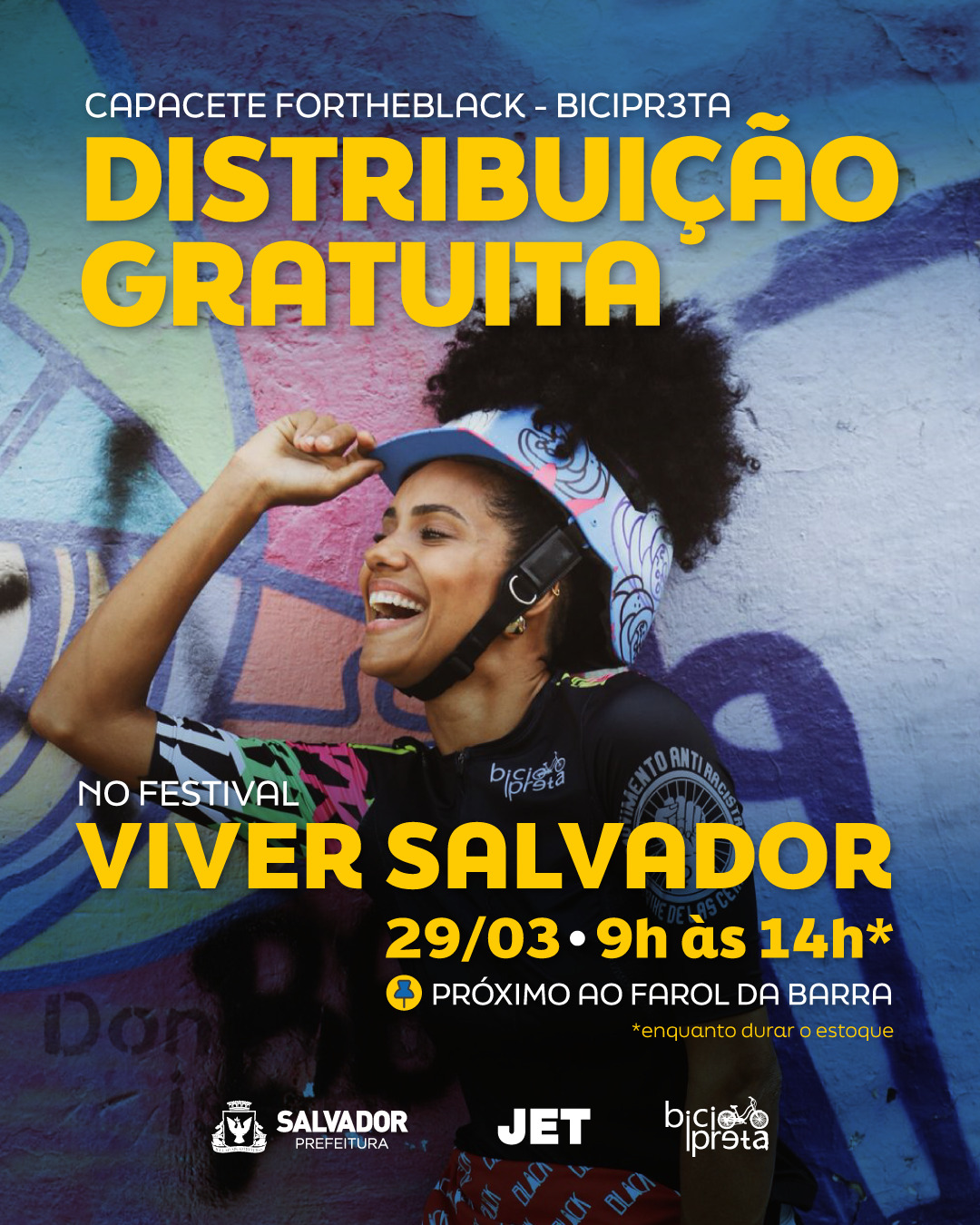 Semob promove distribuição de capacetes para penteados afro no Farol da Barra neste domingo (29)