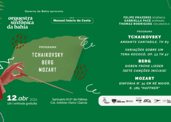 OSBA realiza concerto gratuito neste domingo (12), no Santuário Nossa Senhora de Fátima, interpretando obras de Mozart, Tchaikovsky e Berg