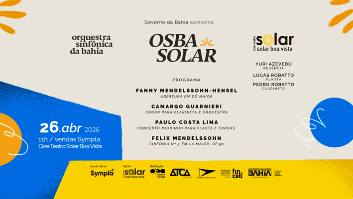 Nova edição do OSBA Solar acontece neste domingo (26), no Cine Teatro Solar Boa Vista