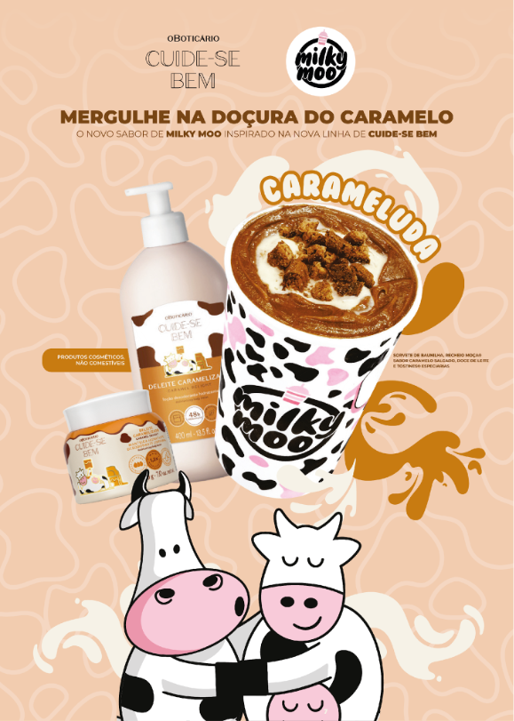 Em collab inédita, Milky Moo e O Boticário transformam fragrância em milkshake