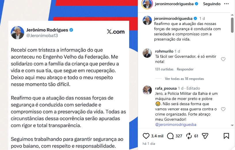 Governador determina reforço das ações de inteligência na região do Engenho Velho da Federação