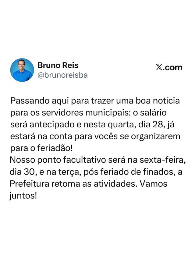 Bruno Reis antecipação salários